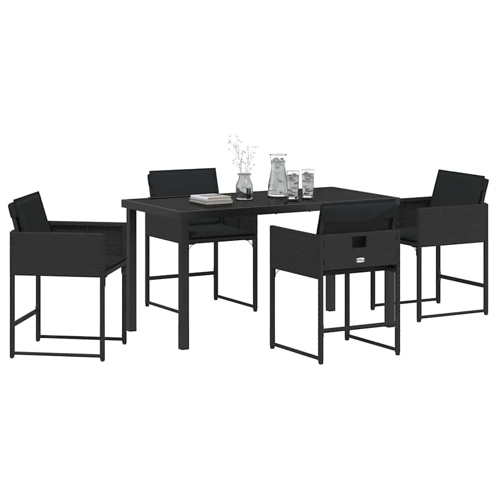 Set da Pranzo per Giardino con cuscino 5 pcs Nero Poly Rattan - immagine 3