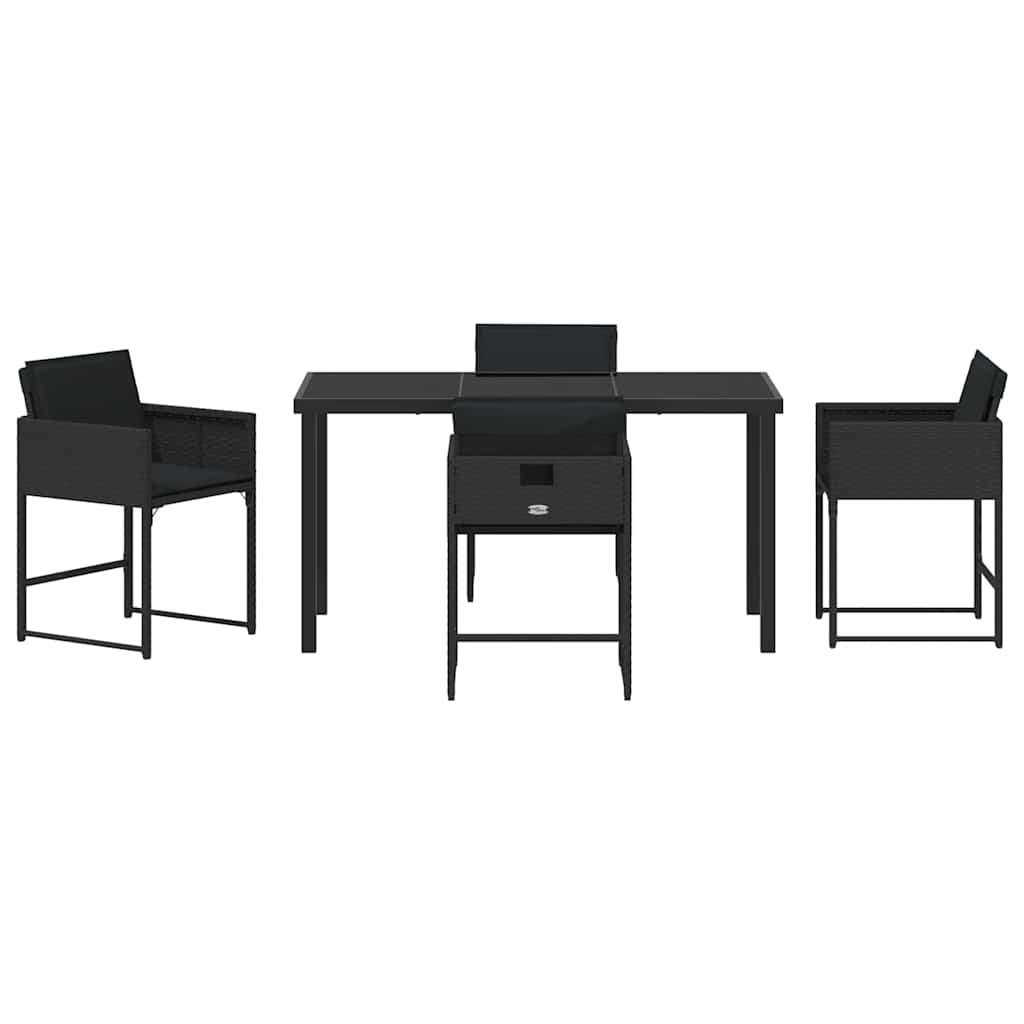 Set da Pranzo per Giardino con cuscino 5 pcs Nero Poly Rattan - immagine 7