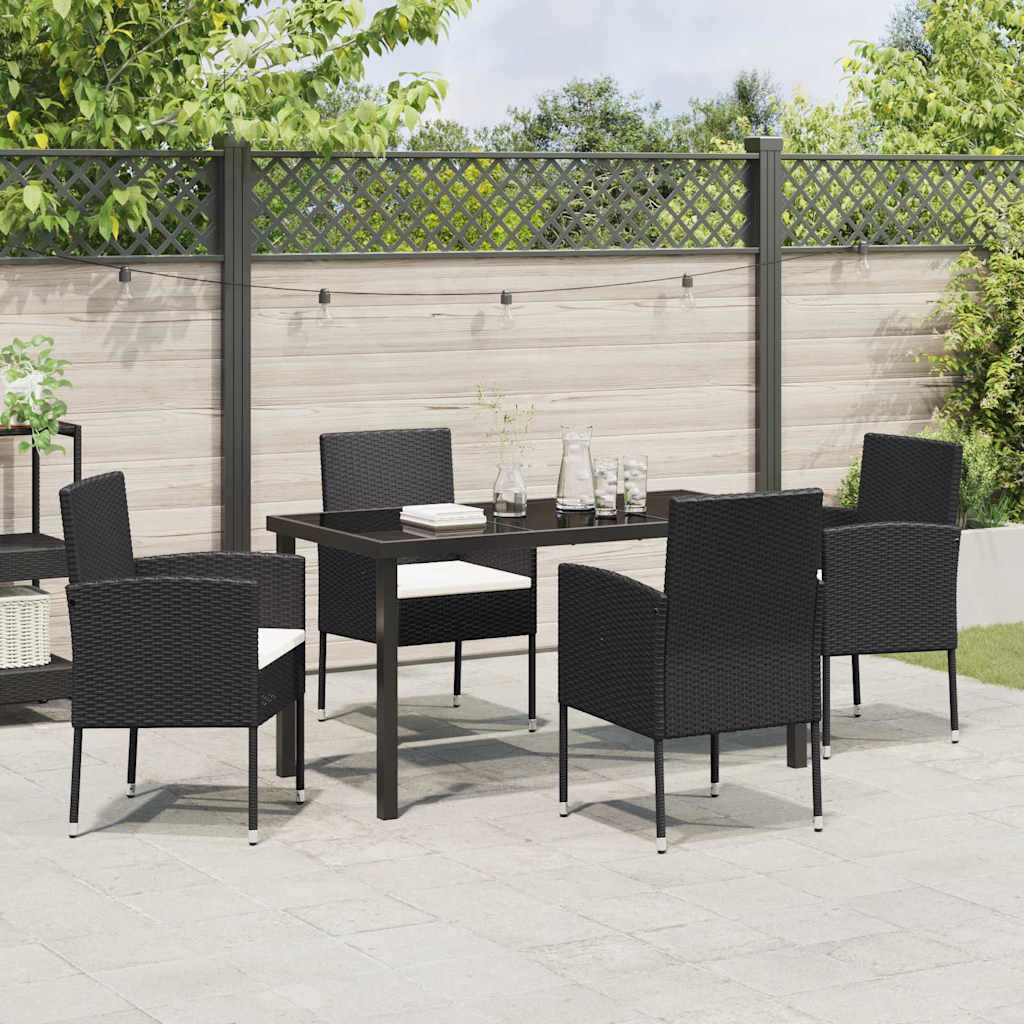 Set da Pranzo per Giardino con cuscino 5 pcs Nero Poly Rattan - immagine 4