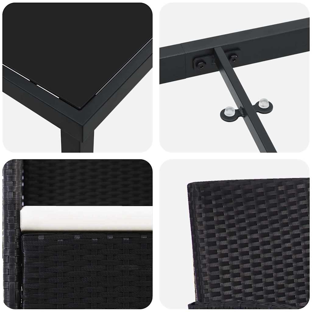 Set da Pranzo per Giardino con cuscino 5 pcs Nero Poly Rattan - immagine 9