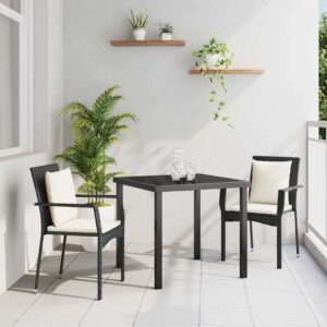 Set da Pranzo per Giardino con cuscino 3 pcs Nero Poly Rattan