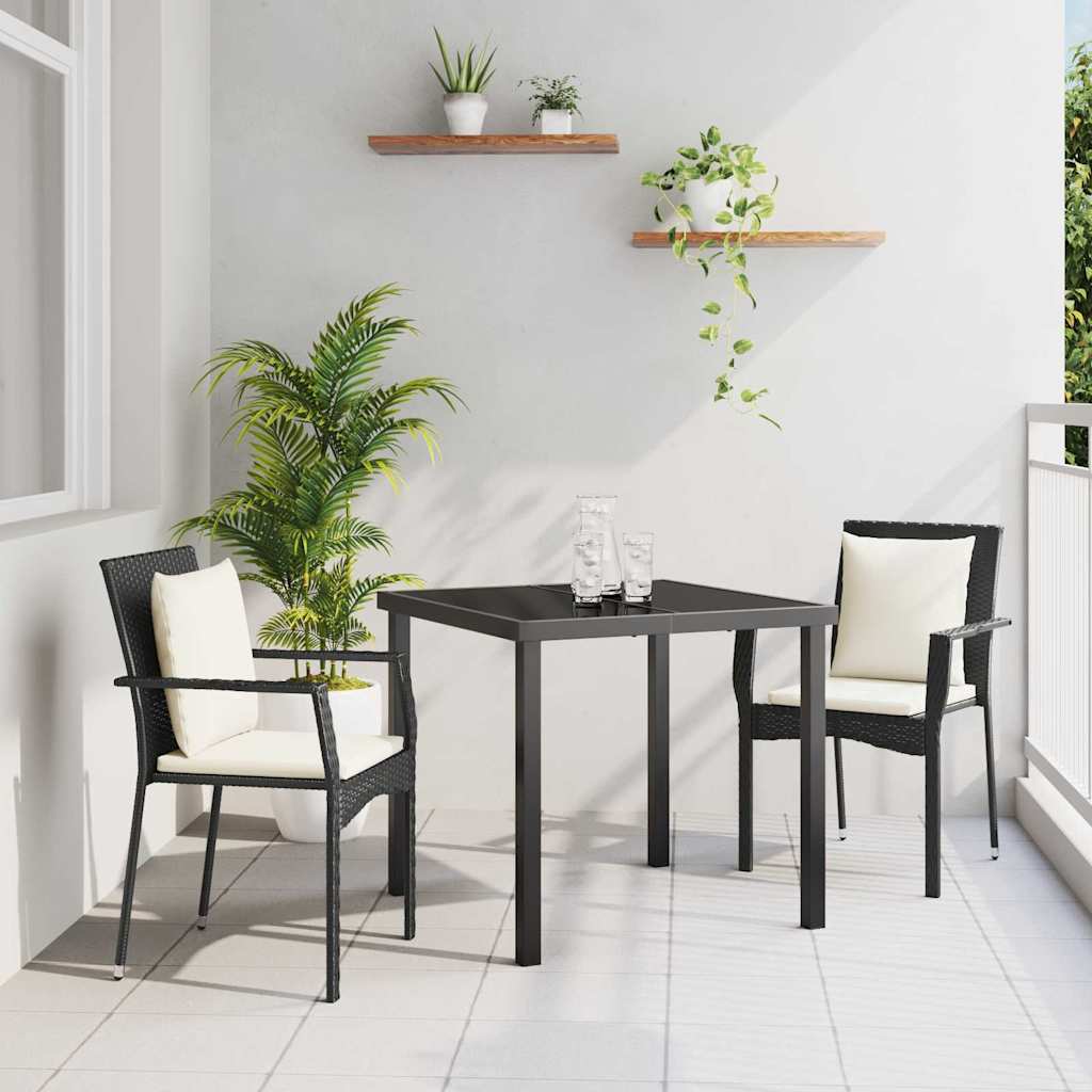 Set da Pranzo per Giardino con cuscino 3 pcs Nero Poly Rattan