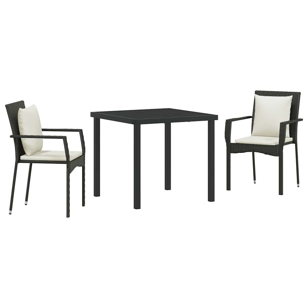 Set da Pranzo per Giardino con cuscino 3 pcs Nero Poly Rattan - immagine 2