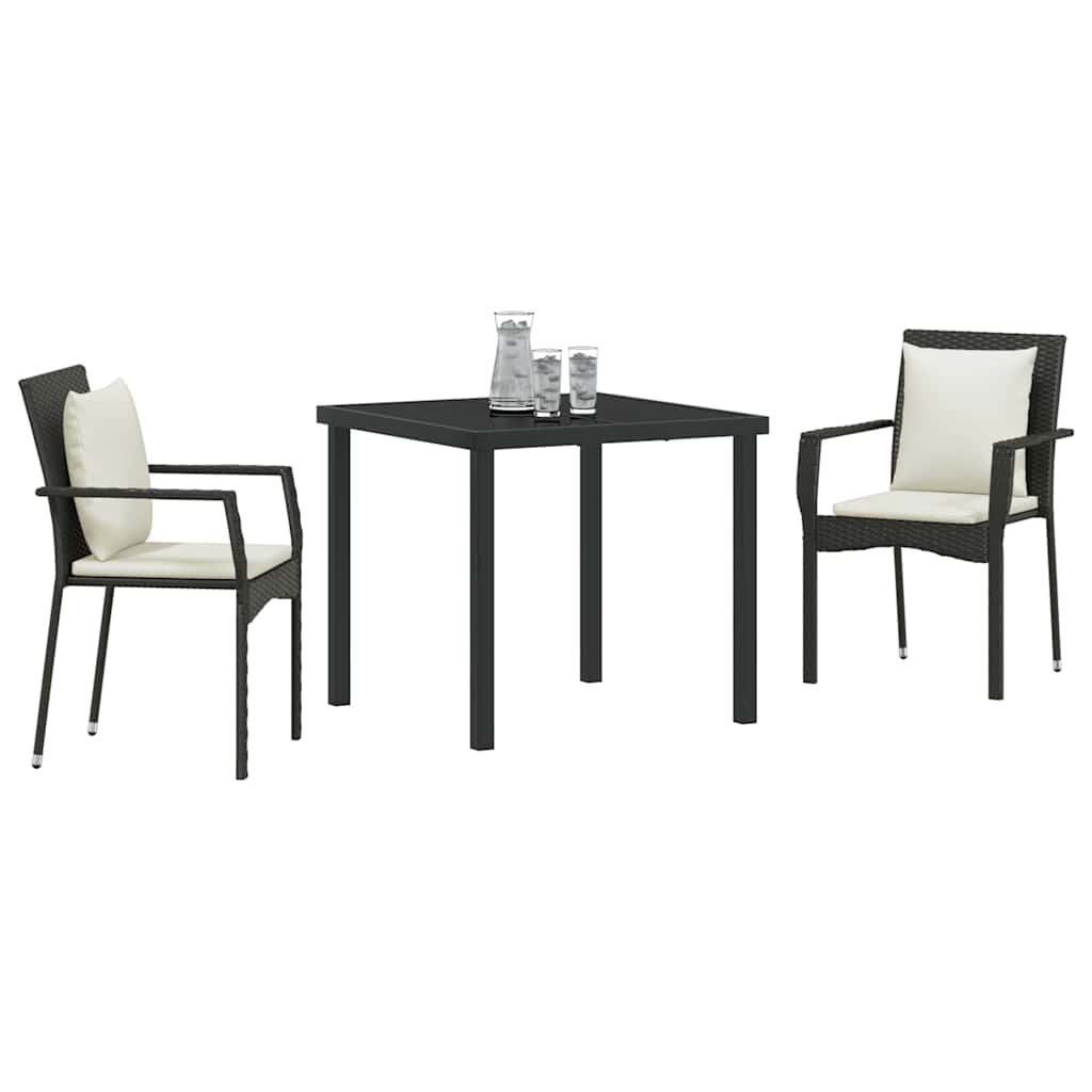 Set da Pranzo per Giardino con cuscino 3 pcs Nero Poly Rattan - immagine 3