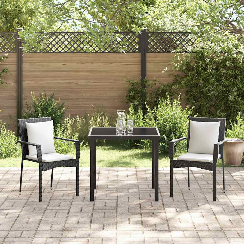 Set da Pranzo per Giardino con cuscino 3 pcs Nero Poly Rattan - immagine 4