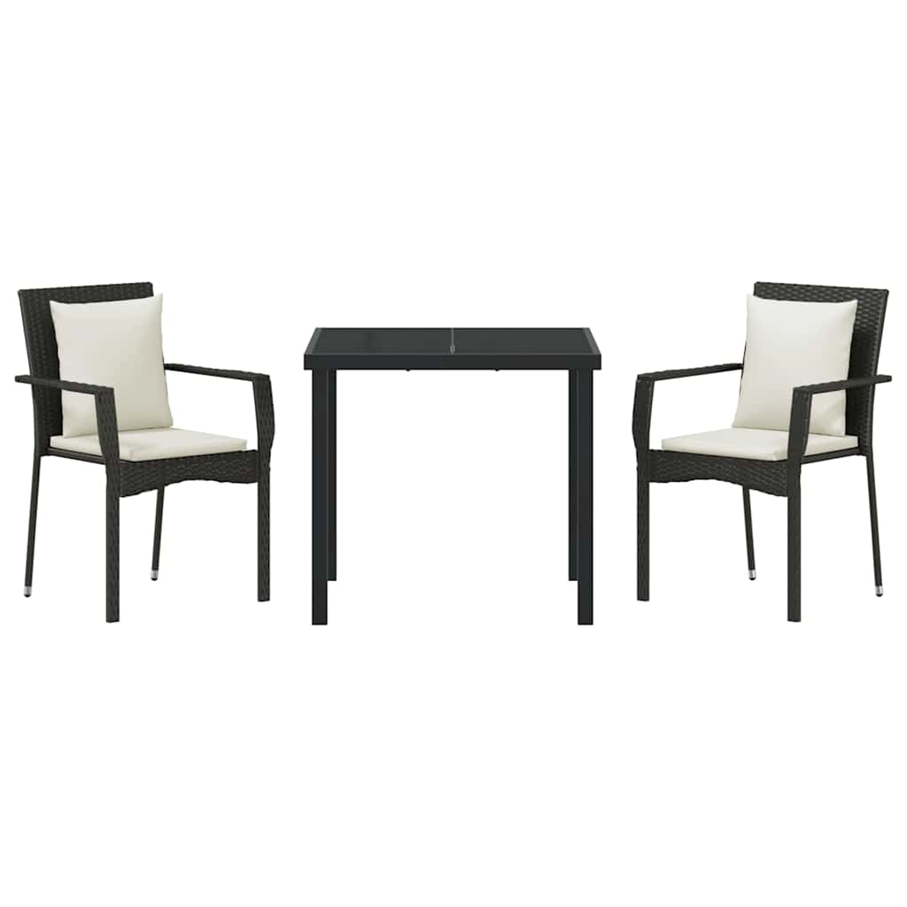 Set da Pranzo per Giardino con cuscino 3 pcs Nero Poly Rattan - immagine 7