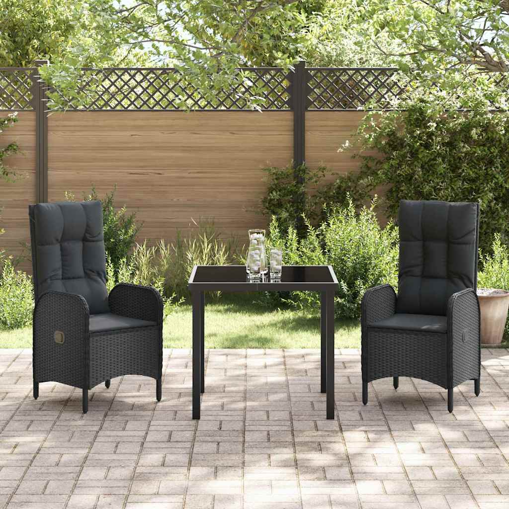 Set da Pranzo per Giardino con cuscino 3 pcs Nero Poly Rattan - immagine 4