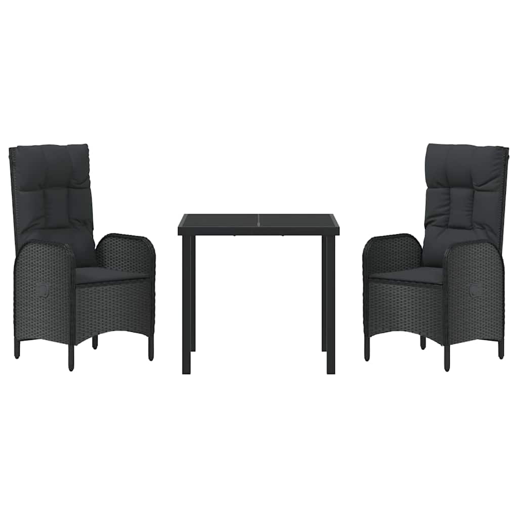 Set da Pranzo per Giardino con cuscino 3 pcs Nero Poly Rattan - immagine 7