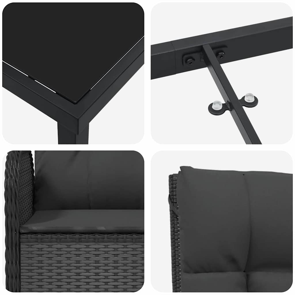 Set da Pranzo per Giardino con cuscino 3 pcs Nero Poly Rattan - immagine 9