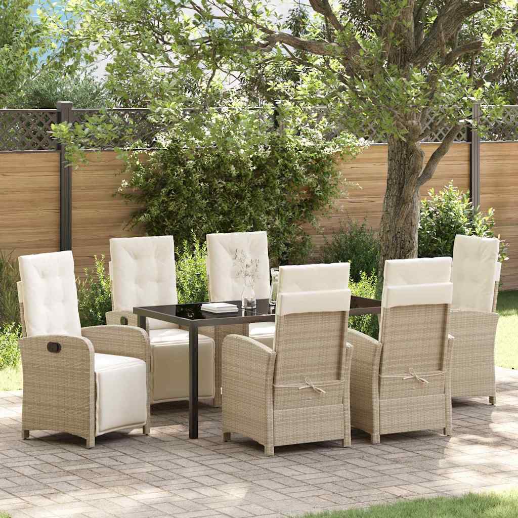 Set da Pranzo per Giardino 7 pcs Beige polyrattan