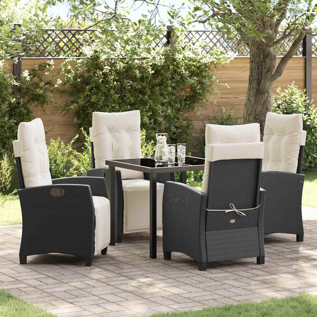 Set da Pranzo per Giardino 5 pcs Nero polyrattan