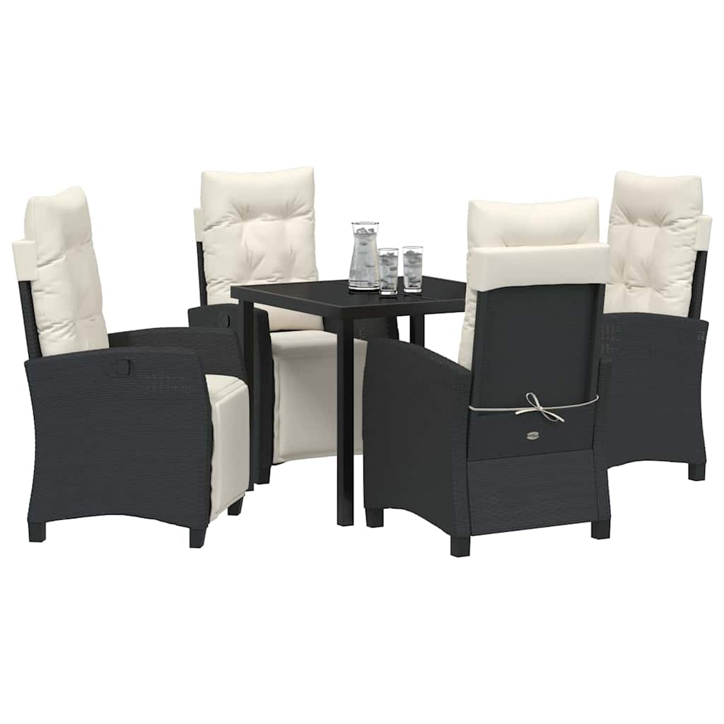 Set da Pranzo per Giardino 5 pcs Nero polyrattan - immagine 3