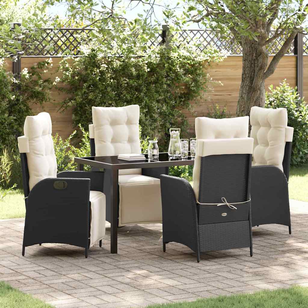 Set da Pranzo per Giardino 5 pcs Nero Poly Rattan