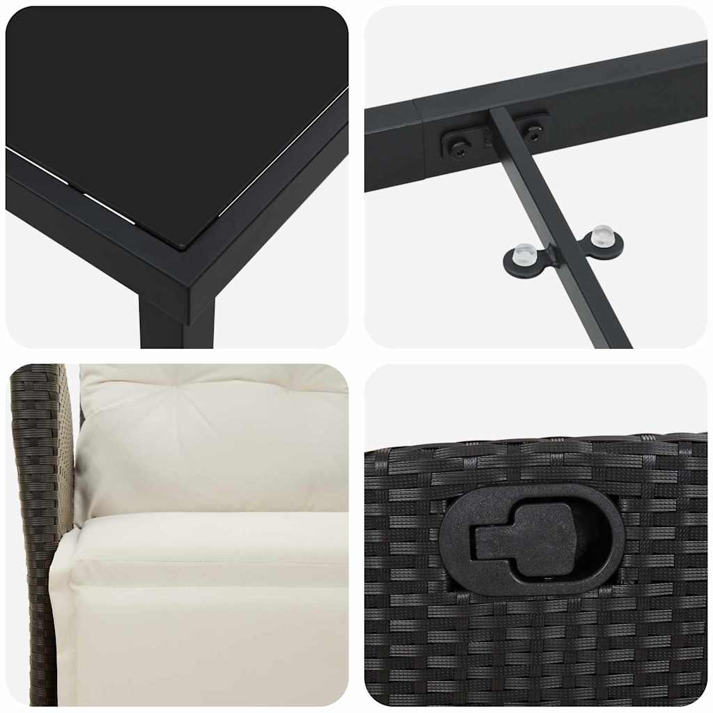 Set da Pranzo per Giardino 5 pcs Nero Poly Rattan - immagine 9