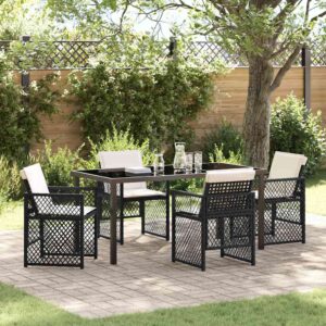 Set da Pranzo per Giardino 5 pcs Nero polyrattan