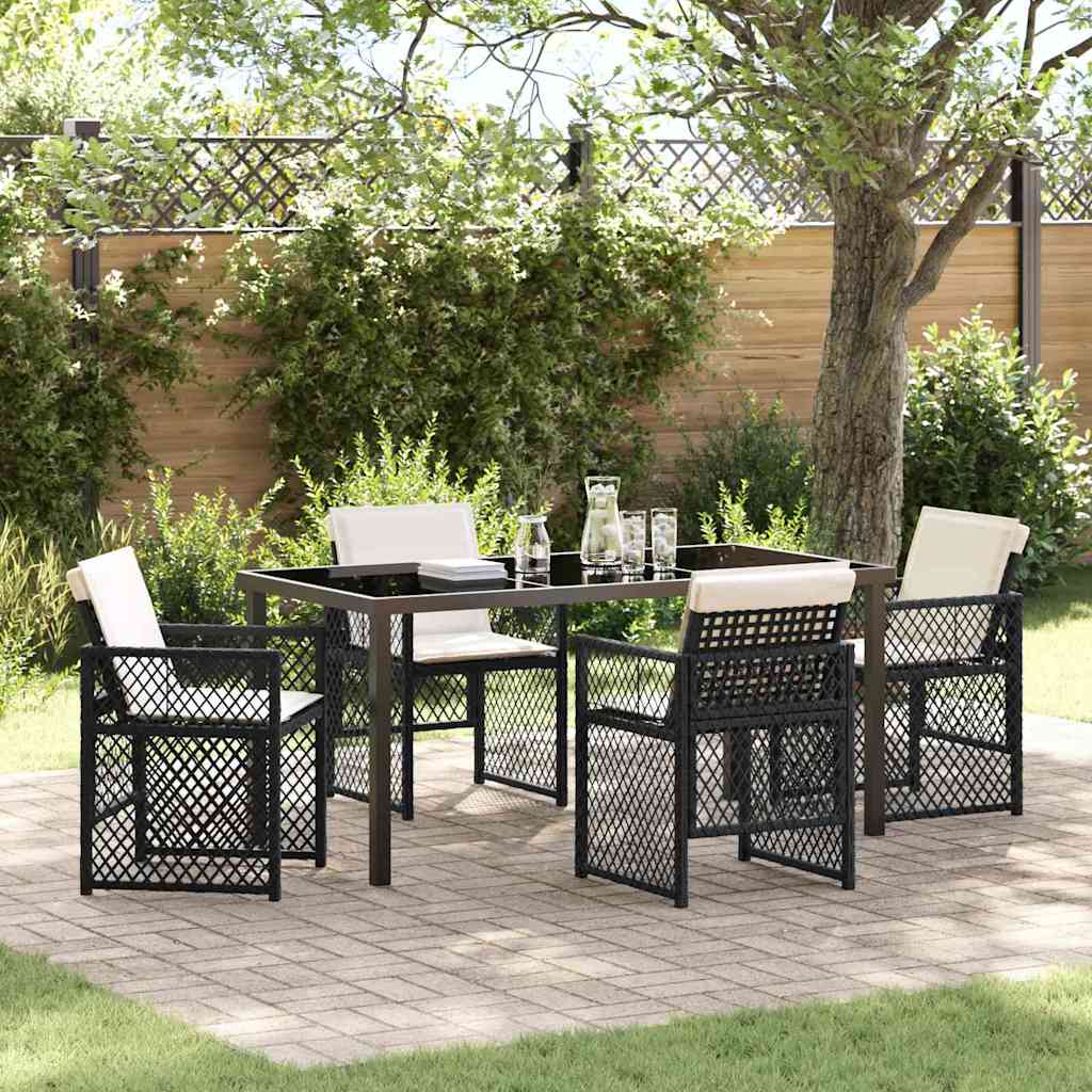Set da Pranzo per Giardino 5 pcs Nero polyrattan
