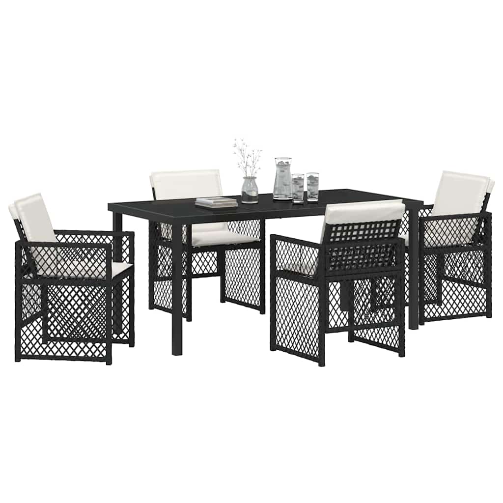 Set da Pranzo per Giardino 5 pcs Nero polyrattan - immagine 3