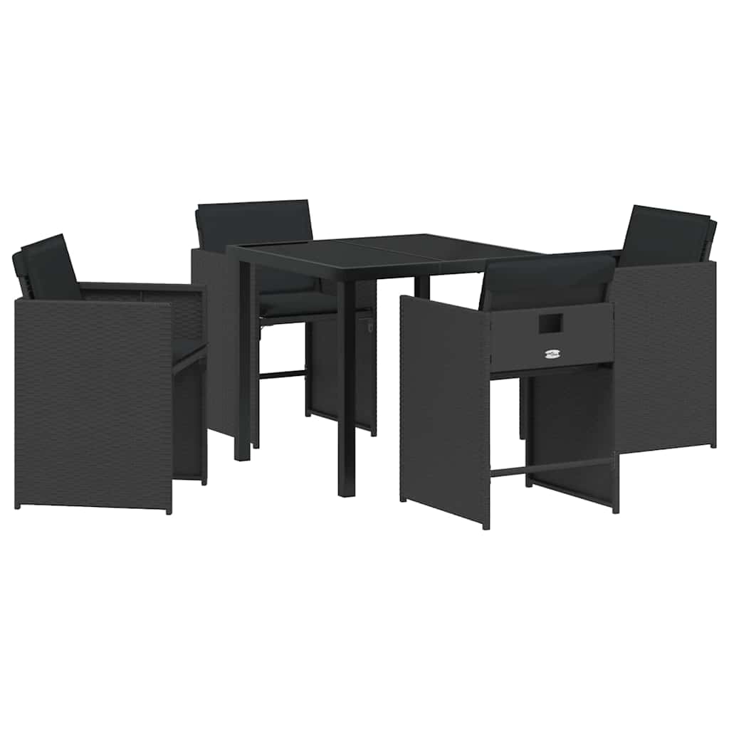 Set da Pranzo per Giardino 5 pcs Nero polyrattan - immagine 2