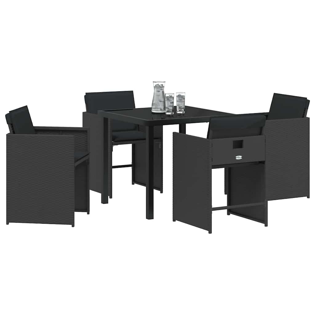 Set da Pranzo per Giardino 5 pcs Nero polyrattan - immagine 3