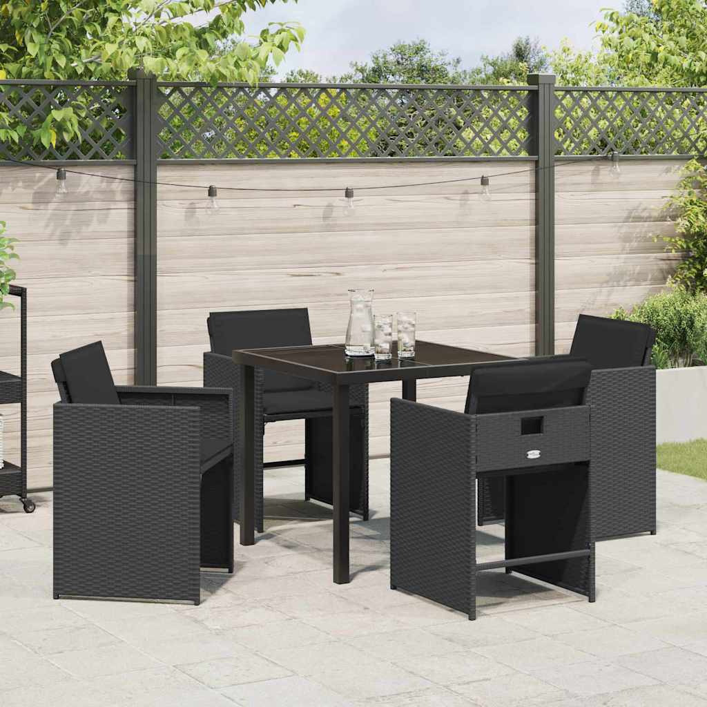 Set da Pranzo per Giardino 5 pcs Nero polyrattan - immagine 4