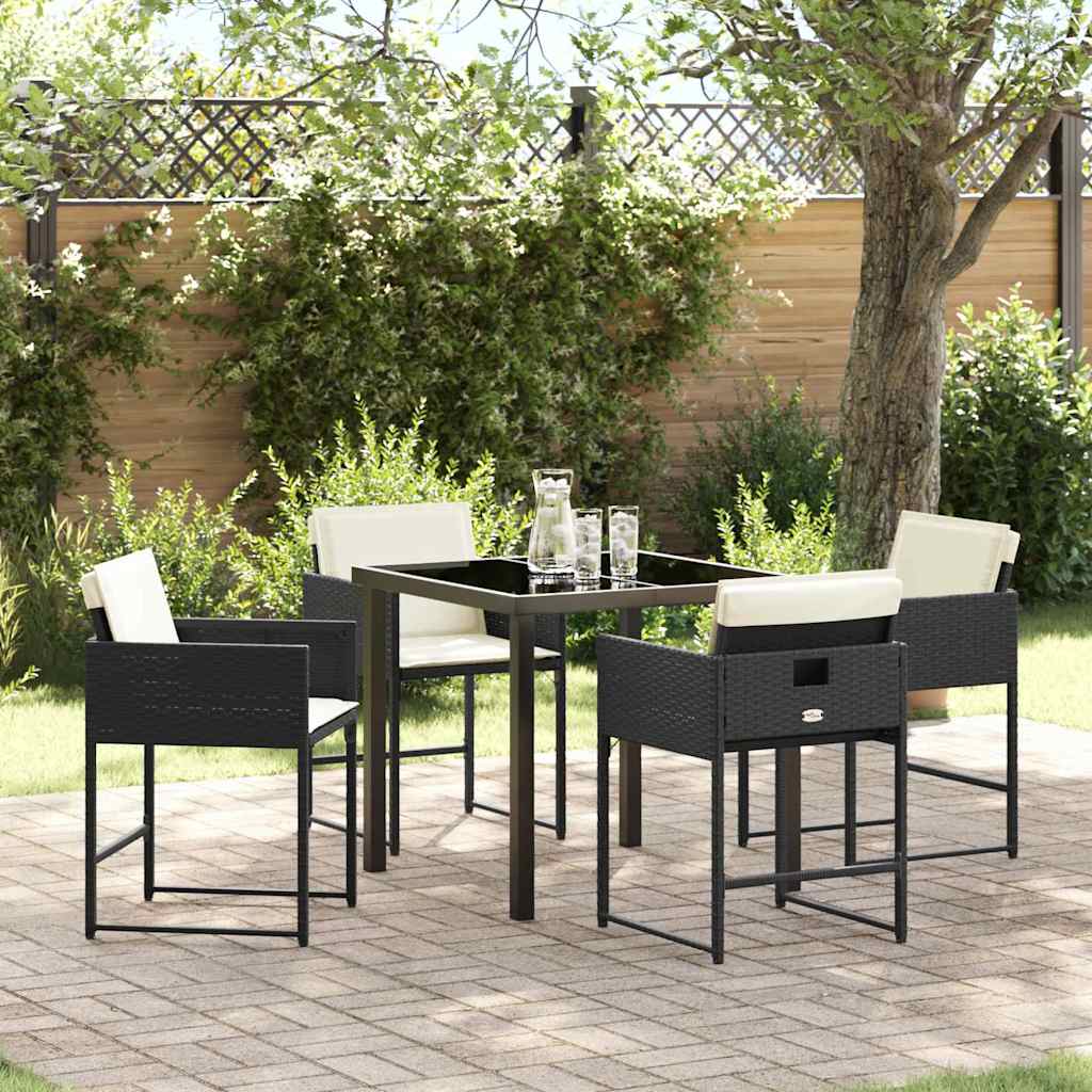 Set da Pranzo per Giardino 5 pcs Nero polyrattan