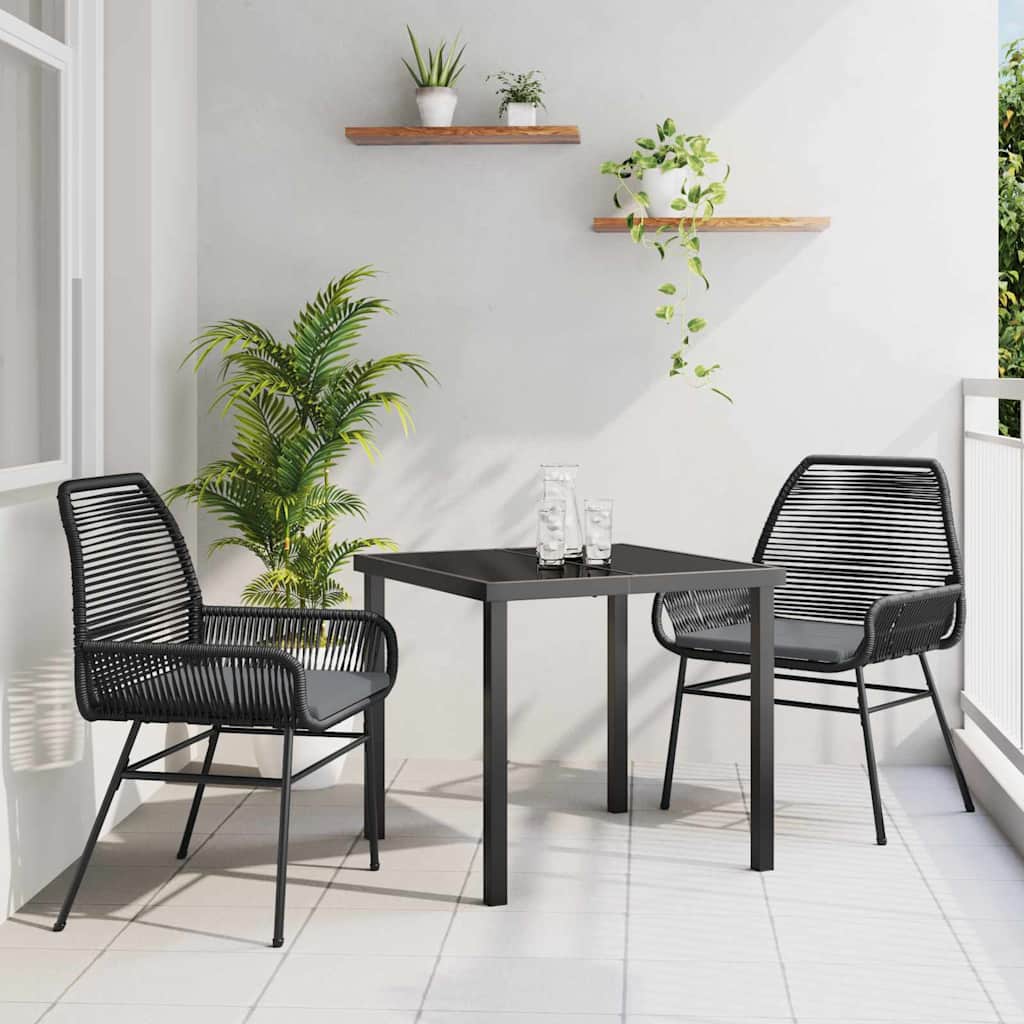 Set da Pranzo per Giardino 3 pcs Nero polyrattan
