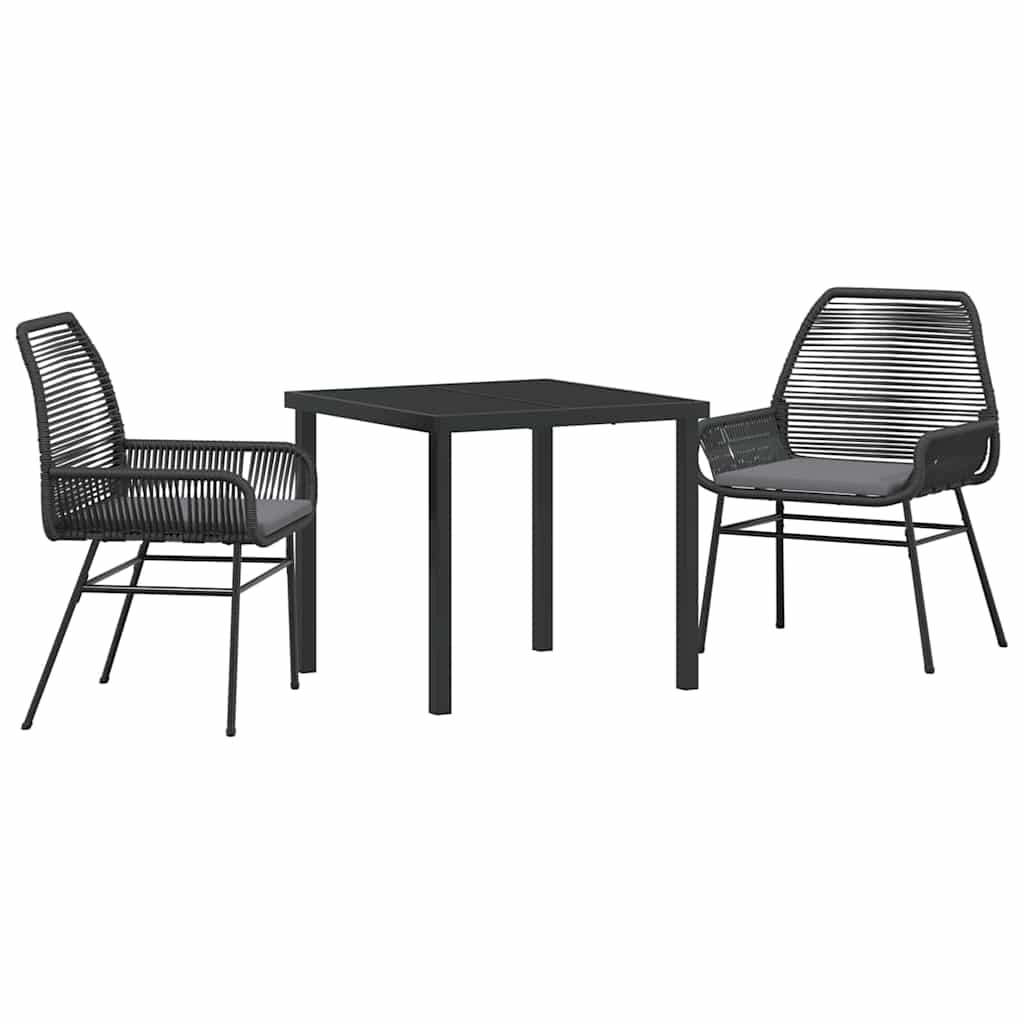 Set da Pranzo per Giardino 3 pcs Nero polyrattan - immagine 2