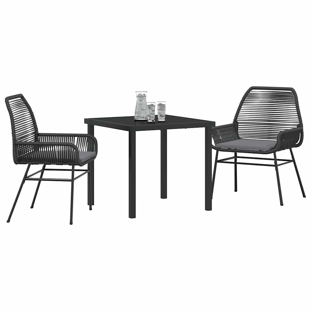 Set da Pranzo per Giardino 3 pcs Nero polyrattan - immagine 3