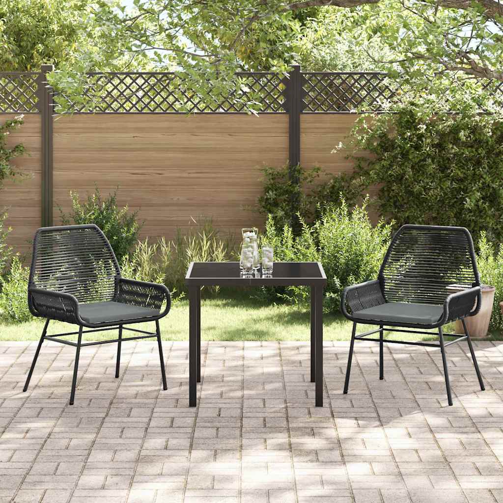 Set da Pranzo per Giardino 3 pcs Nero polyrattan - immagine 4
