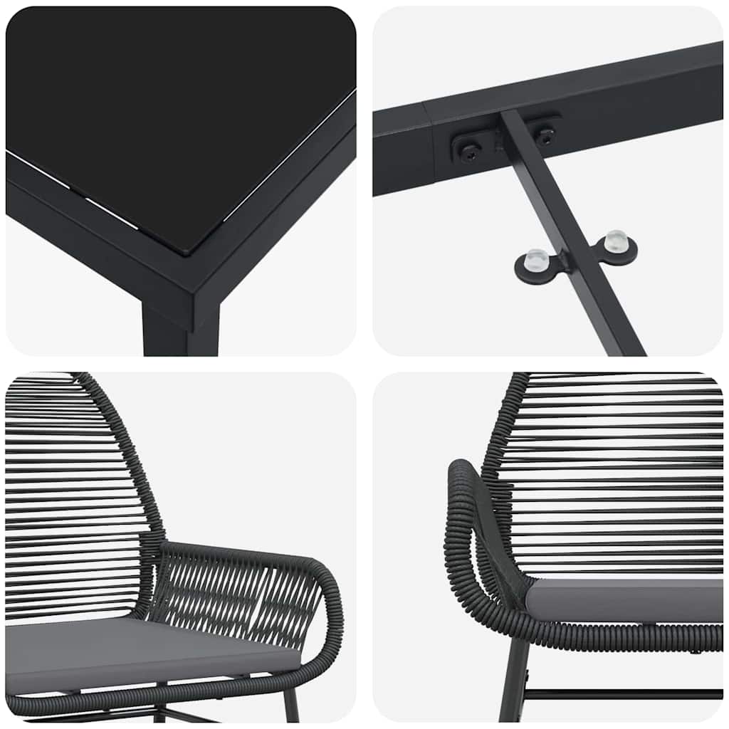 Set da Pranzo per Giardino 3 pcs Nero polyrattan - immagine 9