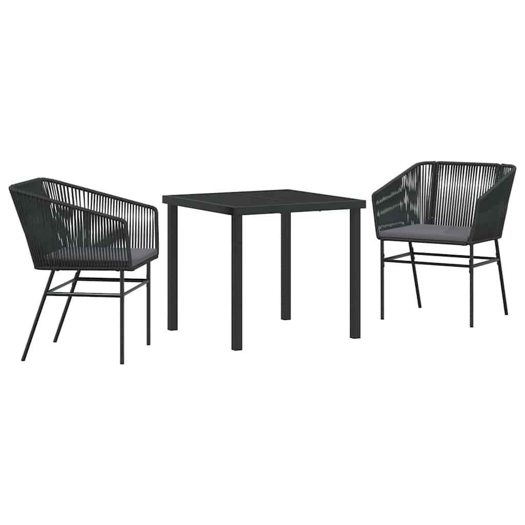 Set da Pranzo per Giardino 3 pcs Nero Poly Rattan - immagine 2