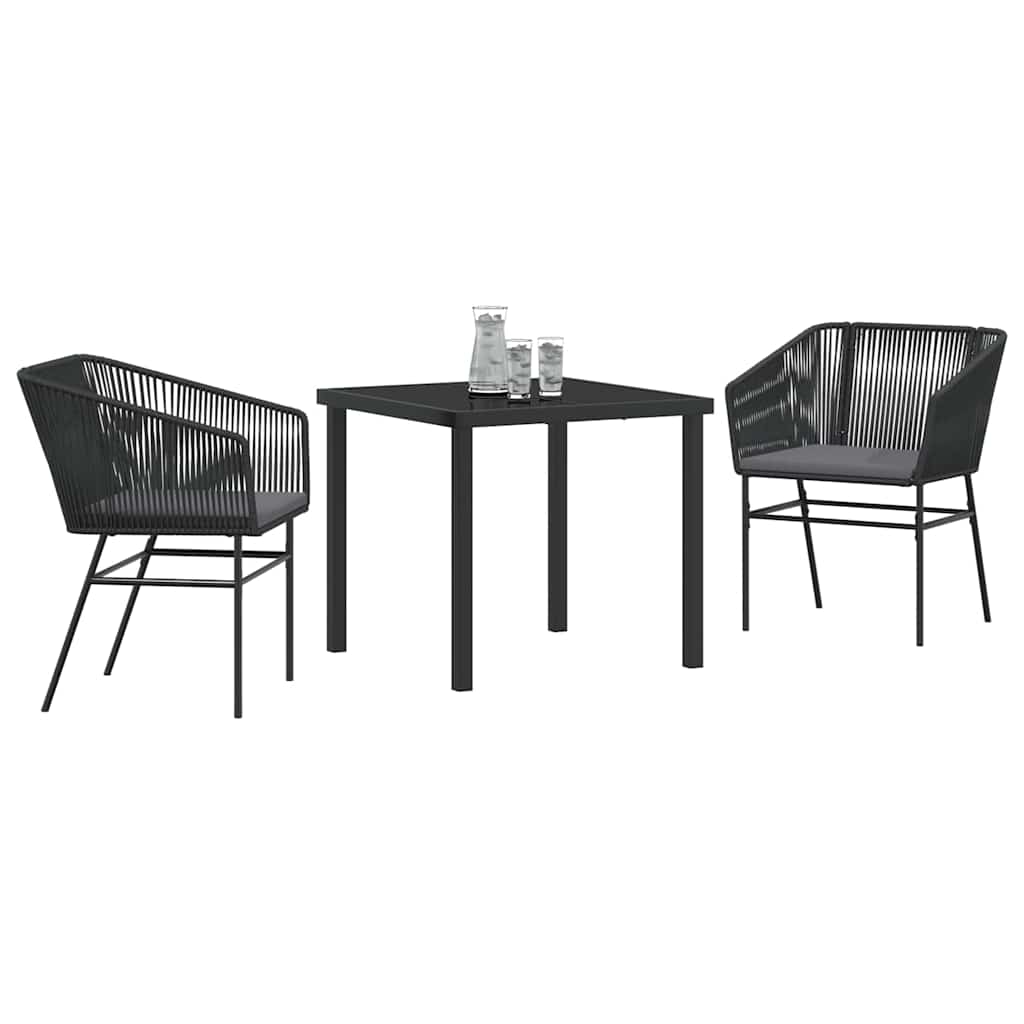 Set da Pranzo per Giardino 3 pcs Nero Poly Rattan - immagine 3