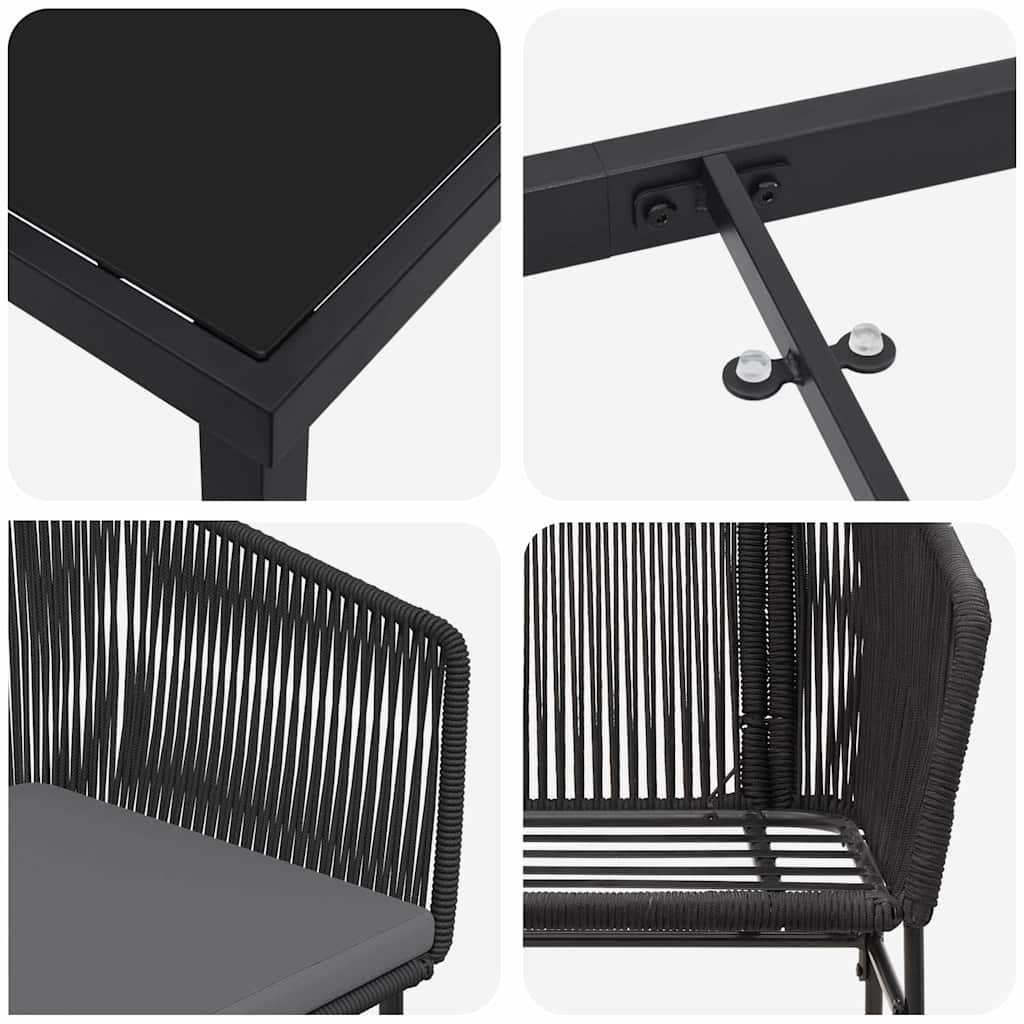 Set da Pranzo per Giardino 3 pcs Nero Poly Rattan - immagine 9