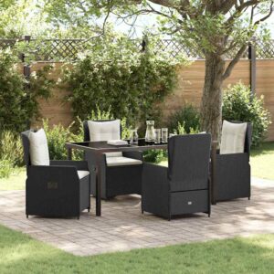 Set da Pranzo per Giardino 5 pcs Nero polyrattan