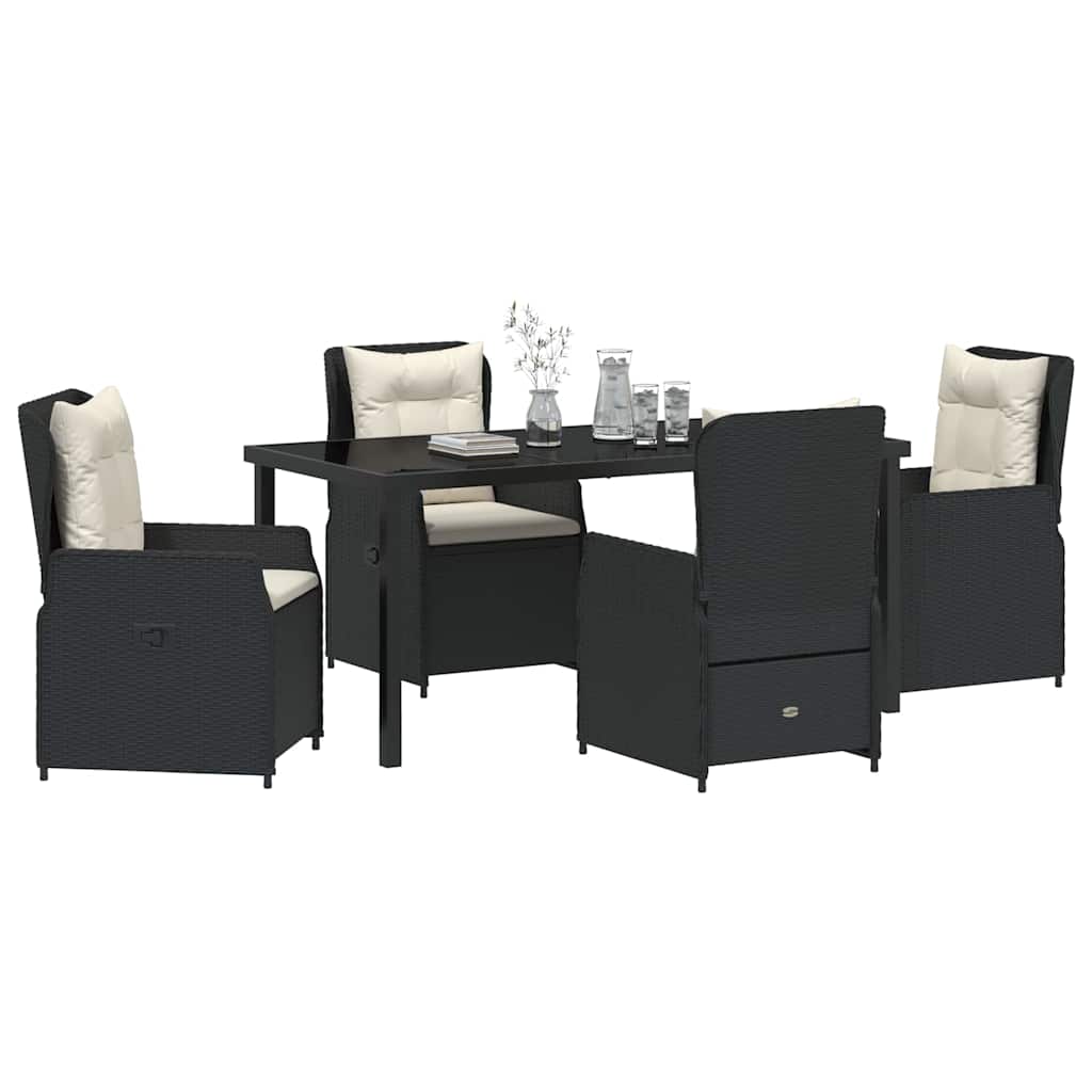 Set da Pranzo per Giardino 5 pcs Nero polyrattan - immagine 3