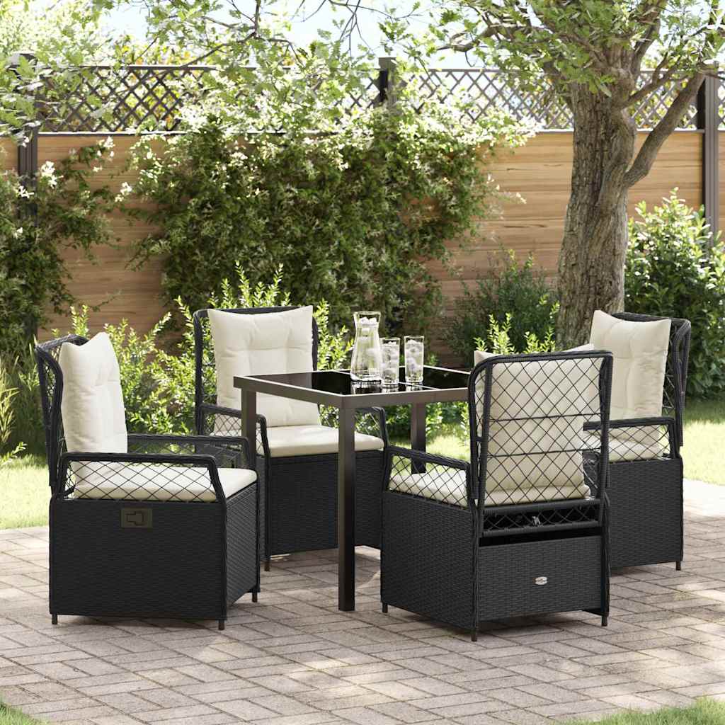 Set da Pranzo per Giardino 5 pcs Nero polyrattan