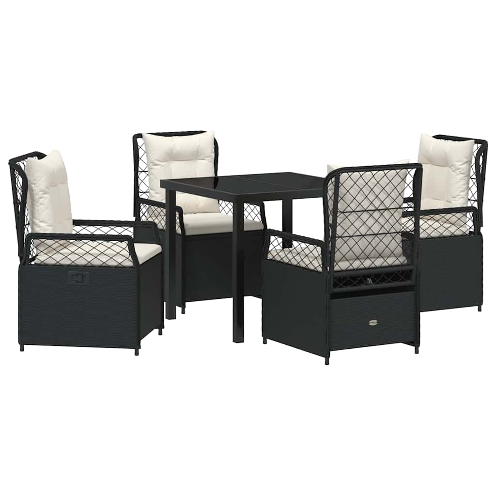 Set da Pranzo per Giardino 5 pcs Nero polyrattan - immagine 2