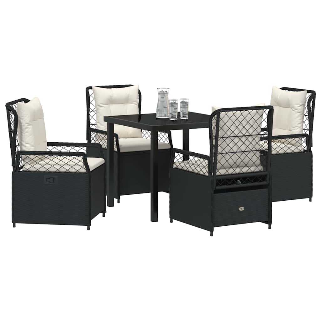 Set da Pranzo per Giardino 5 pcs Nero polyrattan - immagine 3