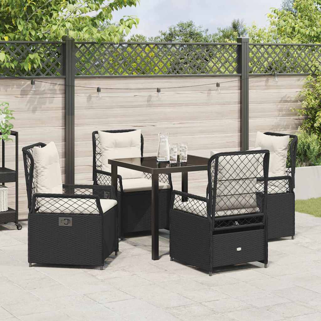 Set da Pranzo per Giardino 5 pcs Nero polyrattan - immagine 4