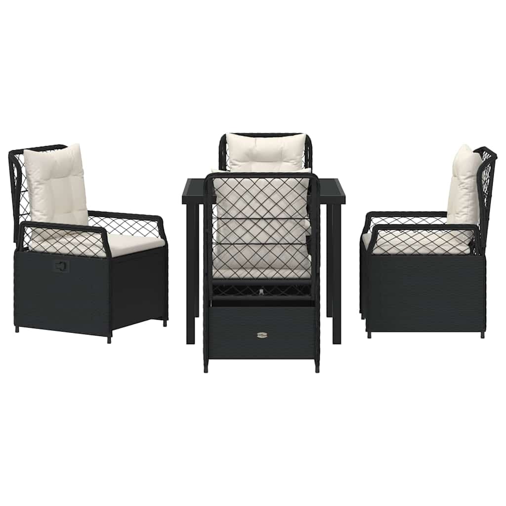 Set da Pranzo per Giardino 5 pcs Nero polyrattan - immagine 7
