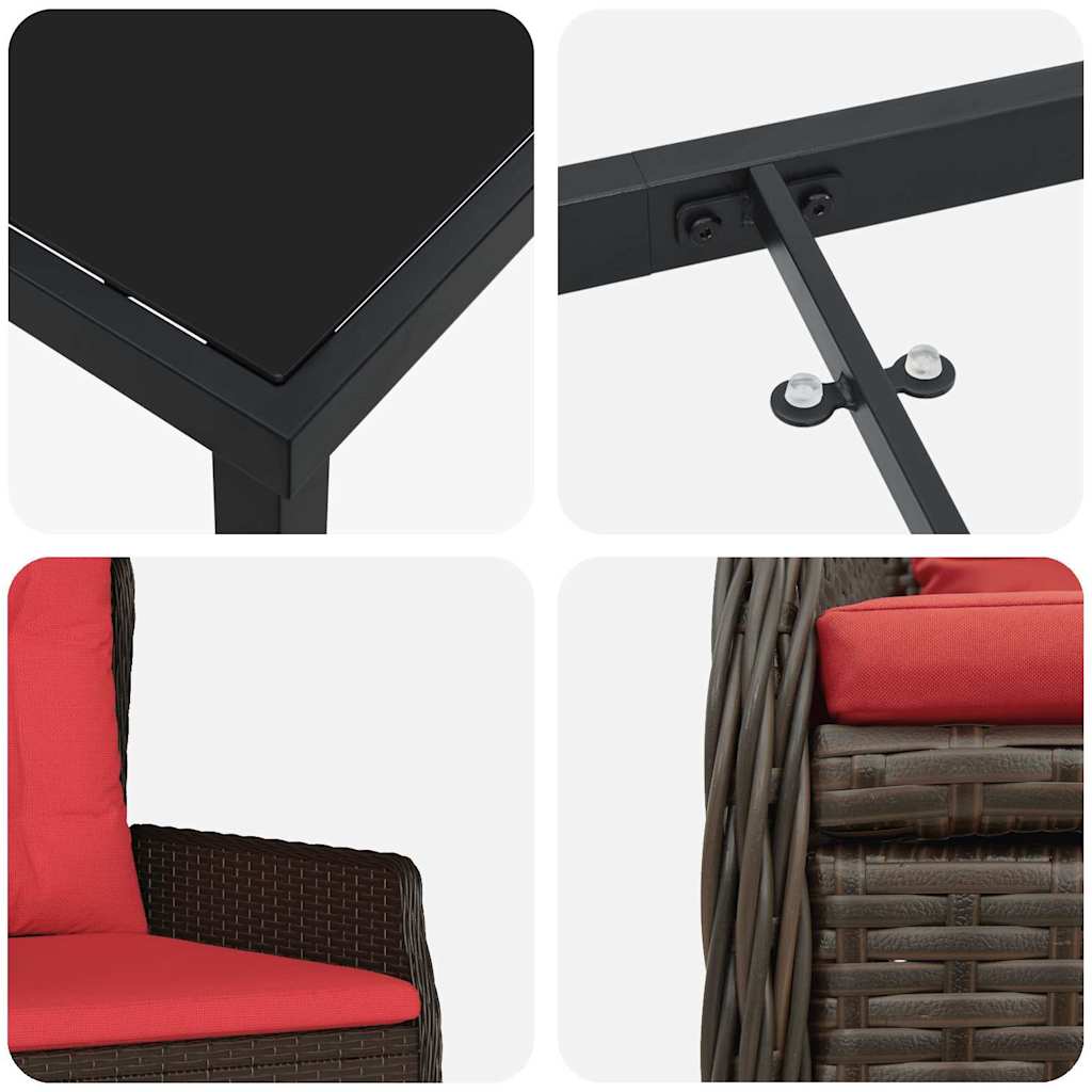 Set da Pranzo per Giardino 5 pcs Marrone Poly Rattan - immagine 9