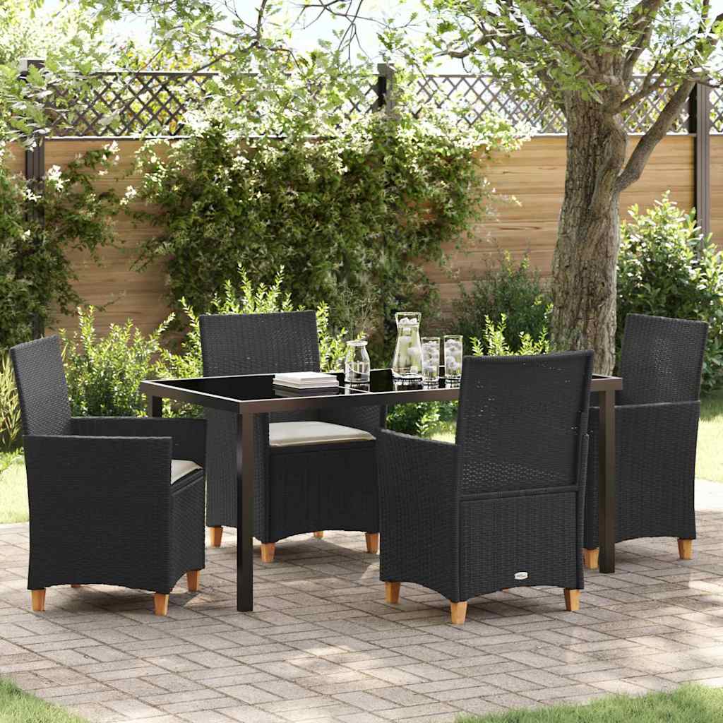 Set da Pranzo per Giardino 5 pcs Nero polyrattan