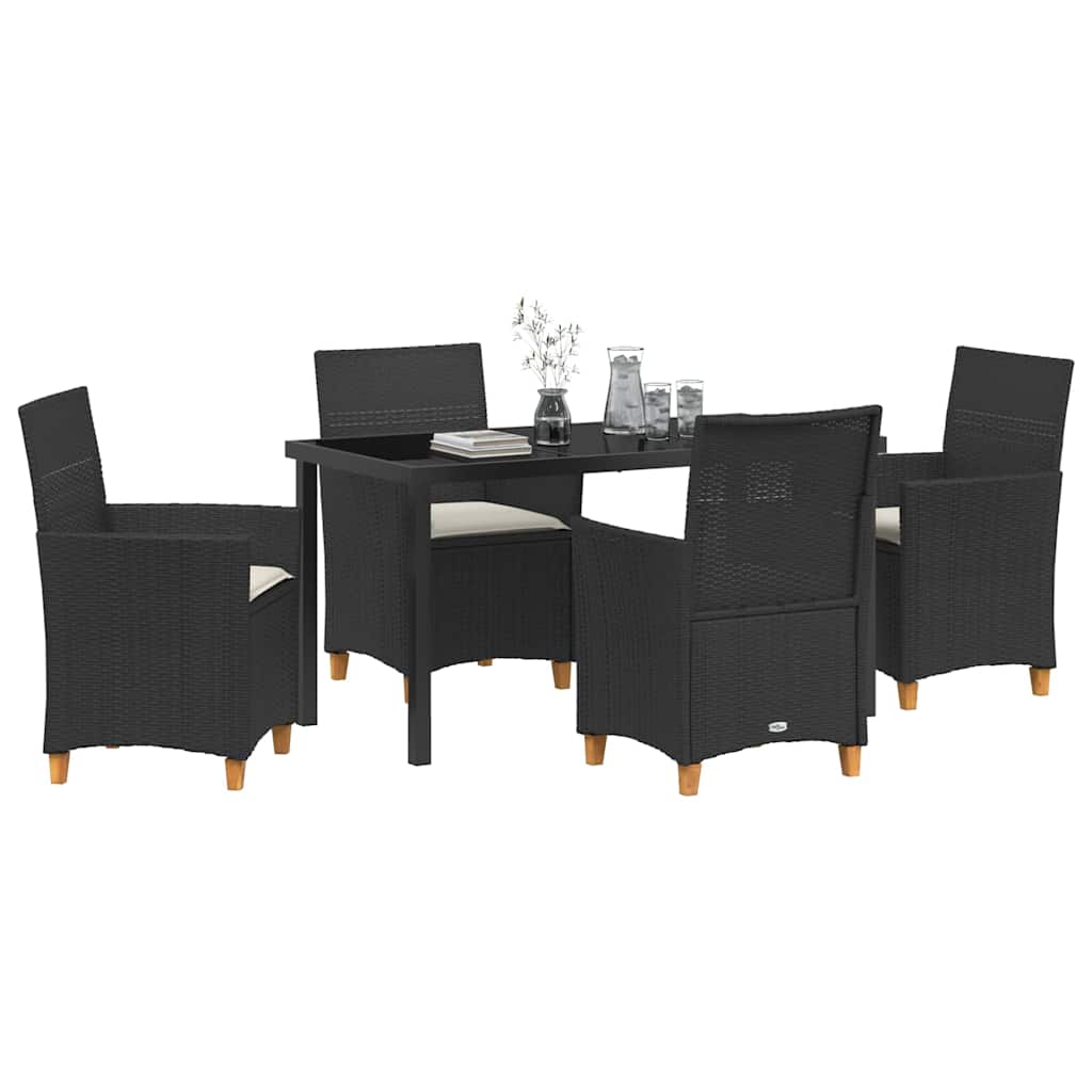 Set da Pranzo per Giardino 5 pcs Nero polyrattan - immagine 3