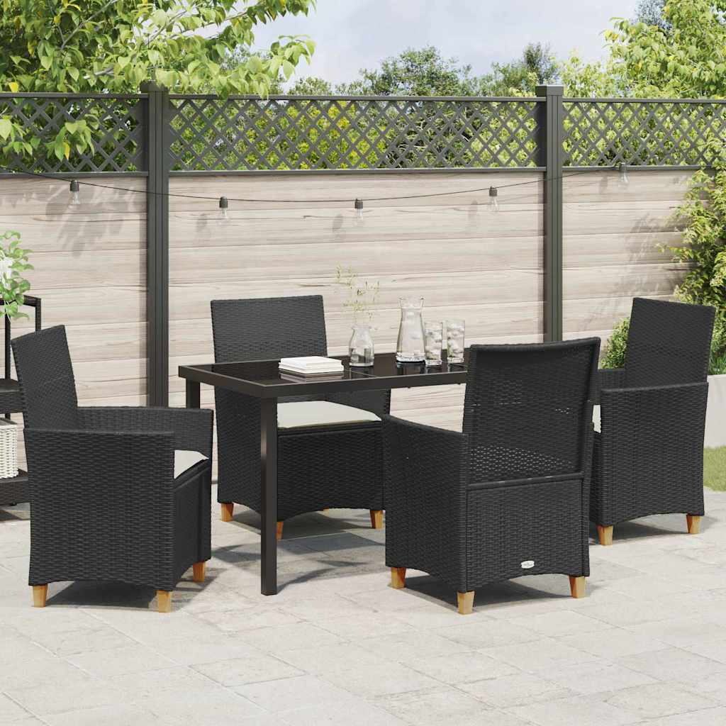 Set da Pranzo per Giardino 5 pcs Nero polyrattan - immagine 4