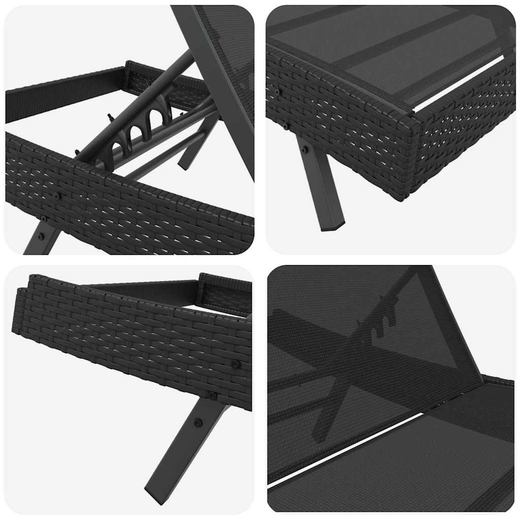 Lettini prendisole 3 pcs Nero 40 x 40 x 40.5 cm polyrattan - immagine 8