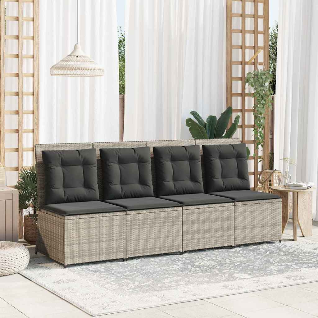 Divano da giardino con cuscino Grigio chiaro Poly Rattan