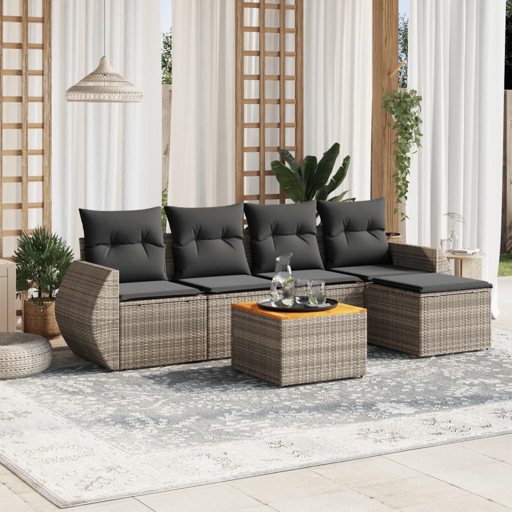 Set Divano da Giardino 6 pz con Cuscini Beige in Polyrattan