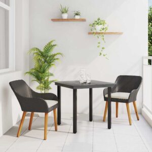 Set da Pranzo per Giardino con cuscino 3 pcs Nero polyrattan