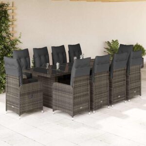 Set Bistrò da Giardino 9 pz con Cuscini in Polyrattan Grigio