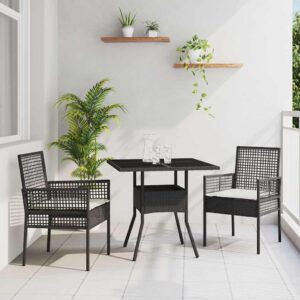 Set da Pranzo per Giardino 3 pcs Grigio polyrattan